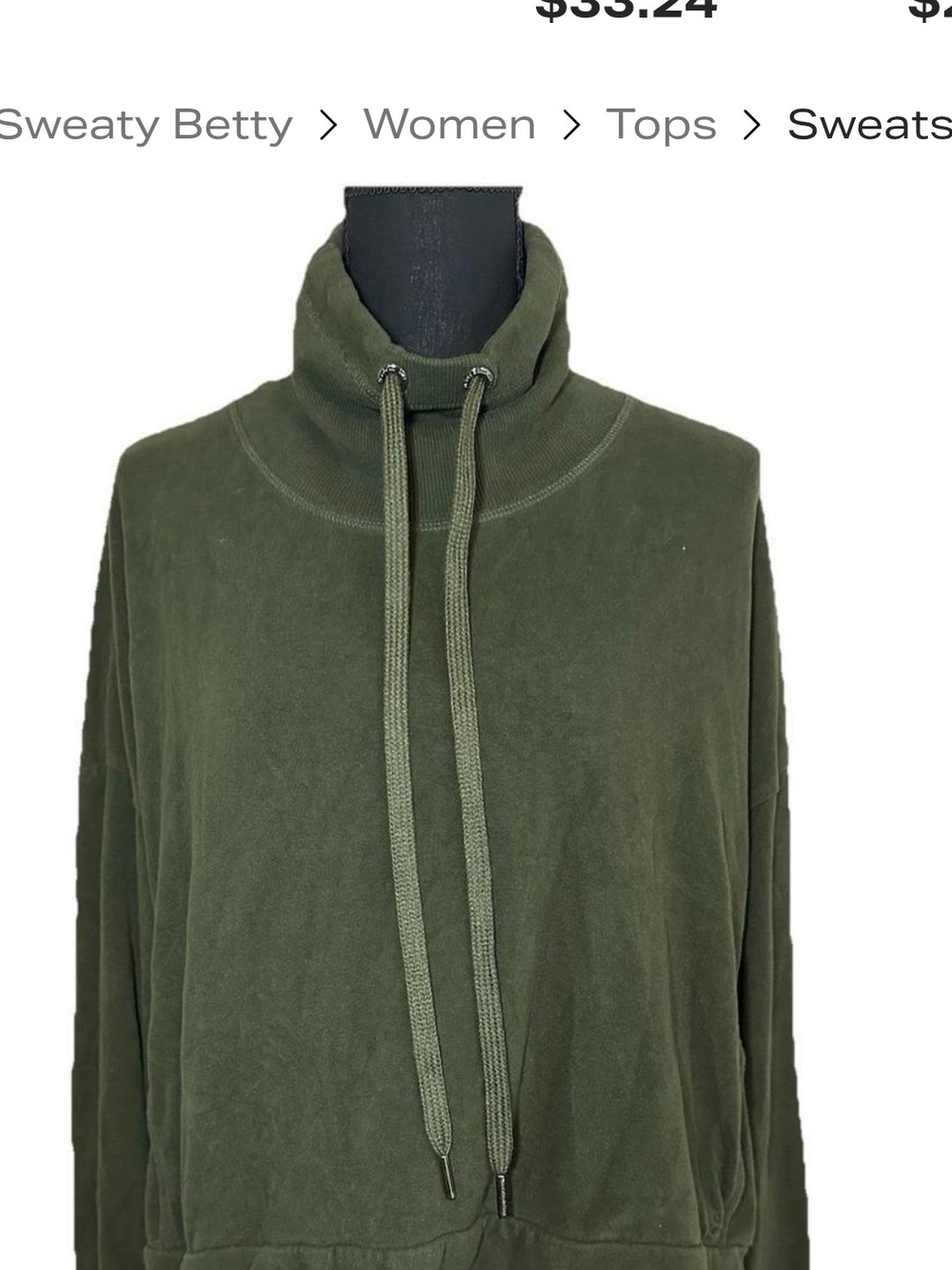 Sweaty Betty Escape Luxe Cropped Cowl Neck Sweatshirt Green Size Large